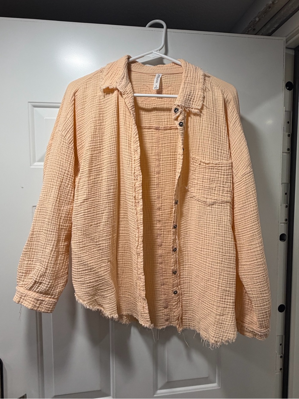 Light Peach Textured Button-Up Jacket - Zenana